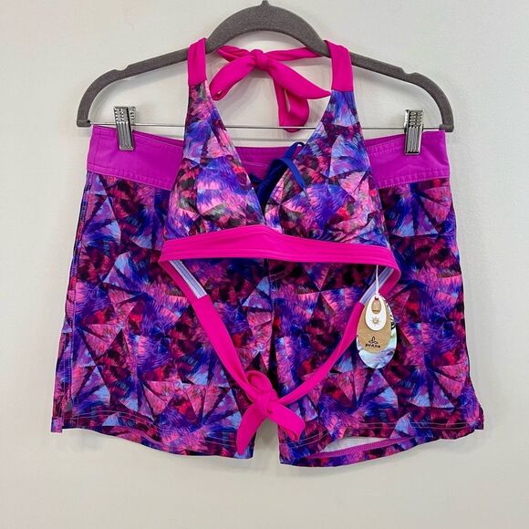Prana McKenna Board Shorts and Lahari Bikini Halter Top in Supernova Pinwheel - Picture 1 of 9